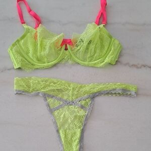 Victorias Secret Neon Lingerie Set in Neon Green and Pink